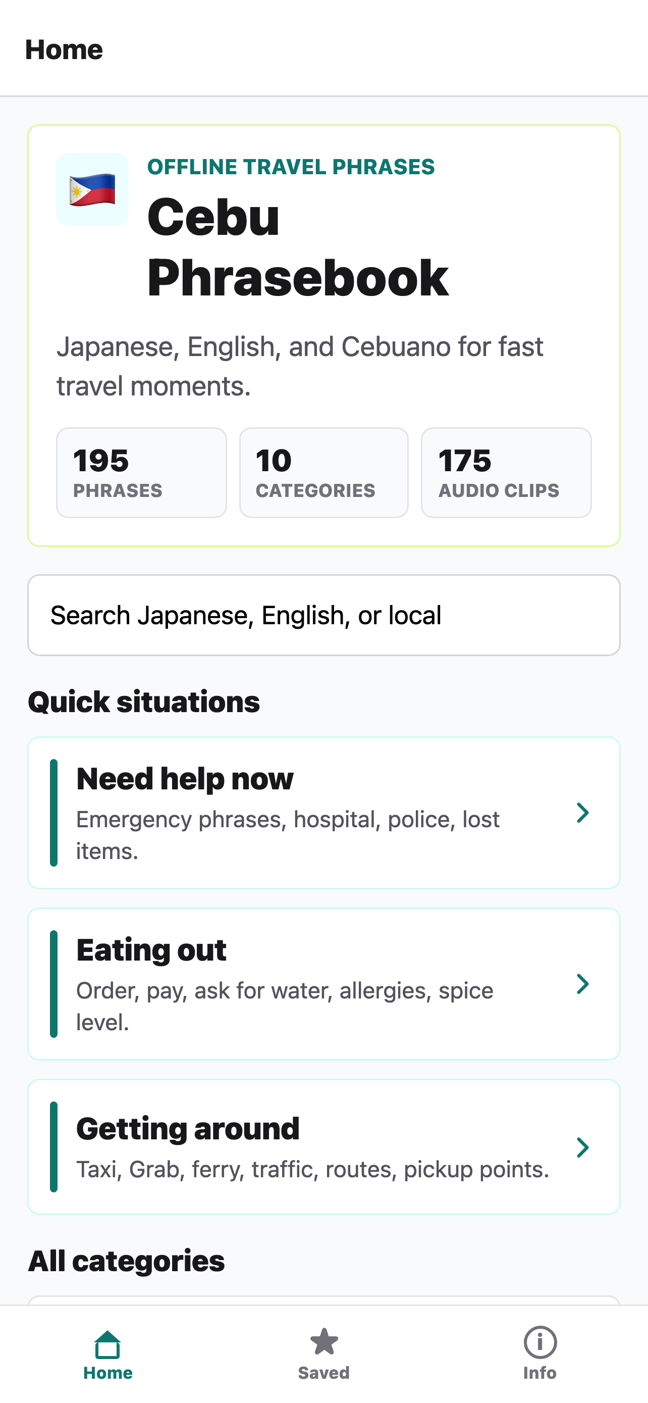 ShinTravel Cebu category list screenshot